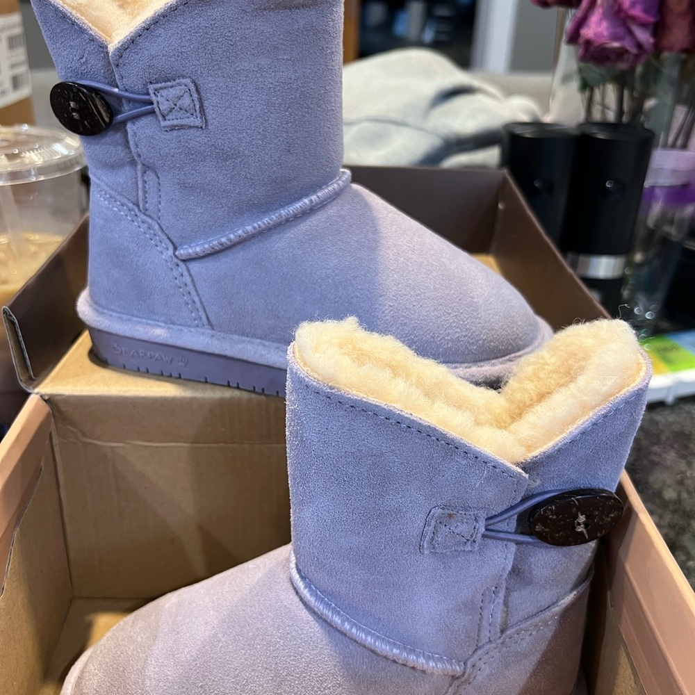 BearPaw Kids Boots in Lavender and Cream